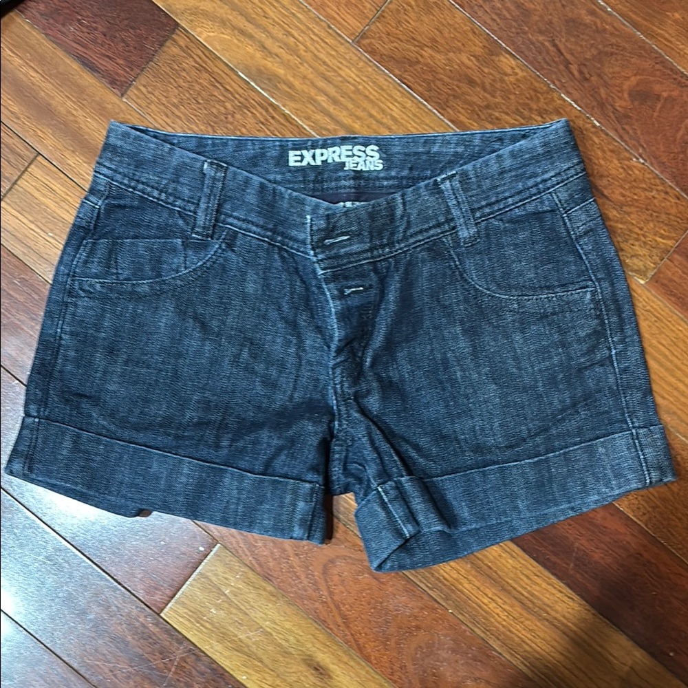 Express Black Jean Shorts with Cuffed Hem and Mid-Thigh Length